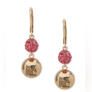 NWT! Karl Lagerfeld Gold Tone and Pink Drop Earrings
